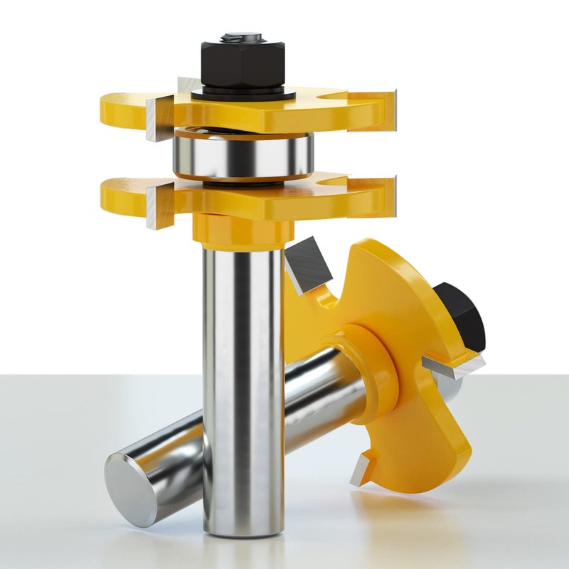 Helovmine Tongue and Groove Router Bits Tool Set with 1/2" Shank, 3 Teeth T Shape Wood Milling Cutter Woodworking Tool, 45 Degree Lock Miter Router Bit, 3/4" Cutting Height Joint Router Bits - Image 4